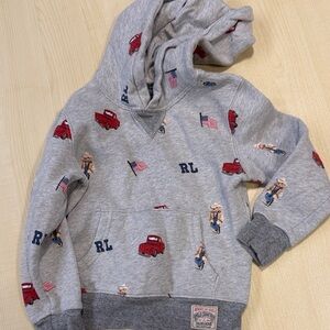 Ralph Lauren Light Gray Hoodie with Red Truck & Navy Accent Print